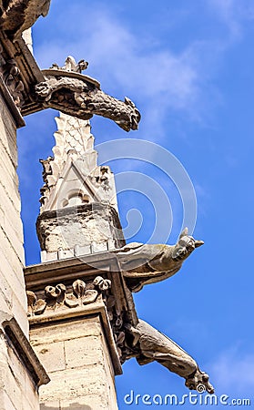 Gargoyles Sainte Chapelle Cathedral Spire Statues Paris France Stock Photo