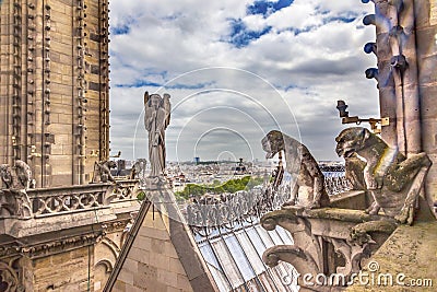 Gargoyles Statue Roof Notre Dame Church Before Fire Paris France Stock Photo