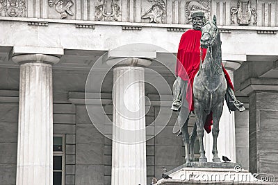 Garibaldi's statue with a red cape Stock Photo