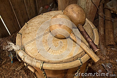 Garifuna drum and maraca in Honduras Stock Photo