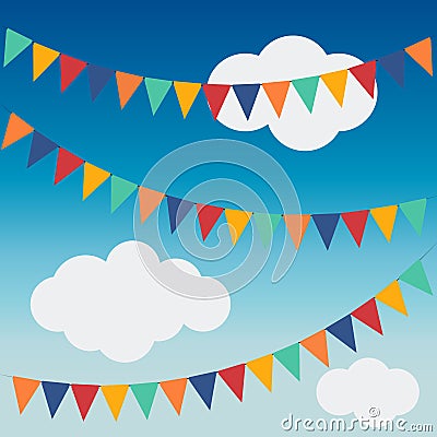 Garland bunting colorful multicolor sky carnival party birthday vector illustration Vector Illustration