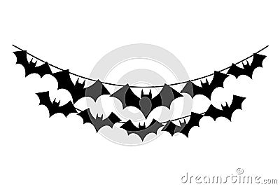 Garland with halloween bats silhouette icon in black color. Vector template for tattoo or laser cutting Stock Photo