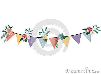 Garland hanging with flowers decoration Vector Illustration