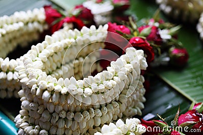 The garland have jasmine and rose at street market Stock Photo