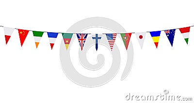 Garland with pennants from different countries on white background Vector Illustration