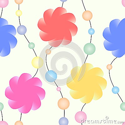 A garland of stylized flowers and colored beads on a pastel background. Seamless vector pattern Vector Illustration