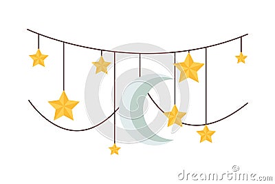 garlands with stars and moon Vector Illustration