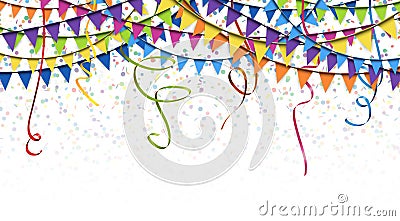 garlands, streamers and confetti background Vector Illustration