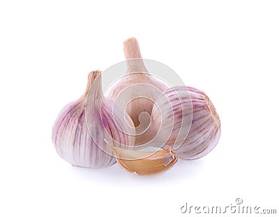 Garlic, Allium sativum, Alliaceae on white background Stock Photo