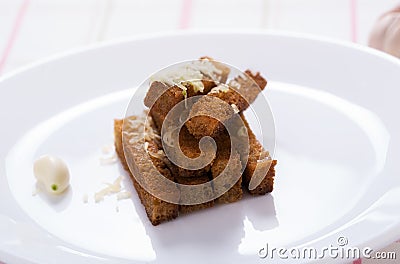 Garlic croutons bread with Grated cheese Stock Photo