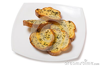 Garlic croutons drenched with herb butter Stock Photo