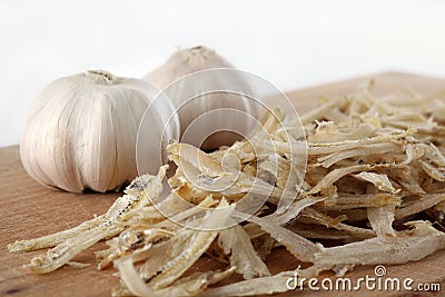 Garlic and dry anchovy Stock Photo