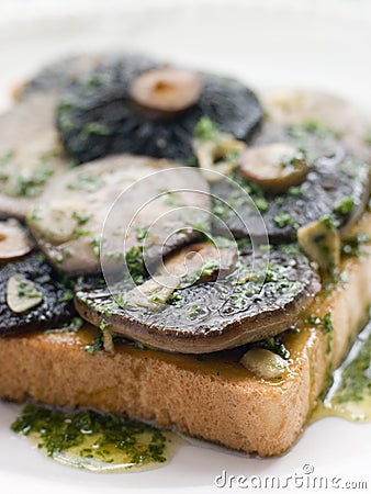 Garlic Field Mushrooms on Toast Stock Photo