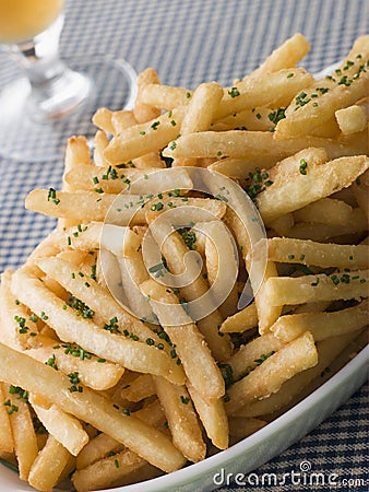 Garlic French Fries with Chives Stock Photo