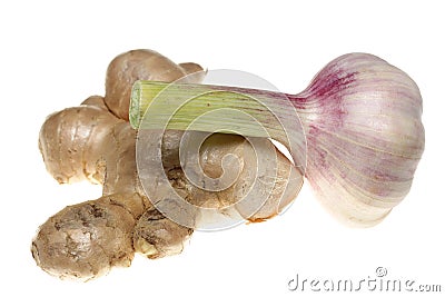 Garlic and ginger on a white background Stock Photo