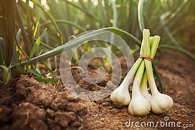 Garlic on the ground Stock Photo