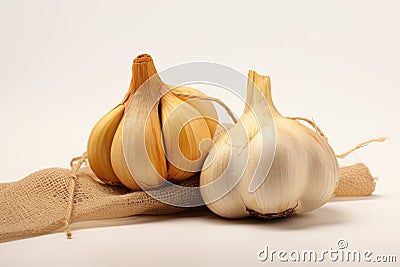 Garlic heads on a bag Stock Photo