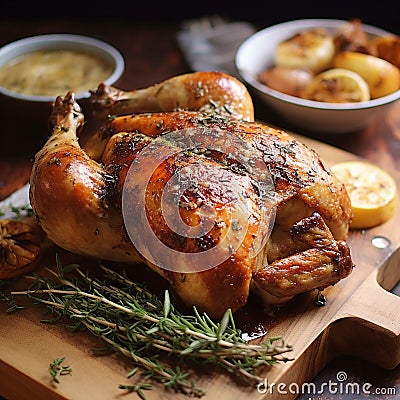 Garlic herb butter roast chicken 1 Stock Photo