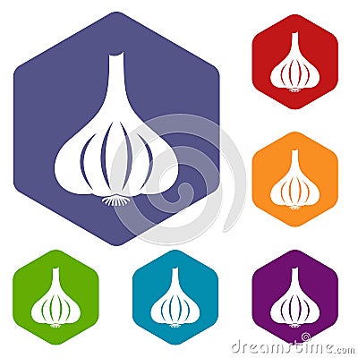 Garlic icons set hexagon Vector Illustration