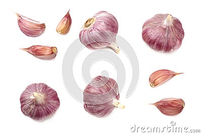 garlic isolated on white background. healthy food. top view Stock Photo