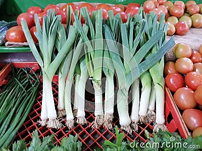 Garlic leaf tomatoes Stock Photo