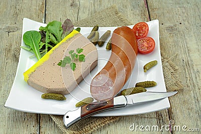 Garlic sausage and liver mousse Stock Photo