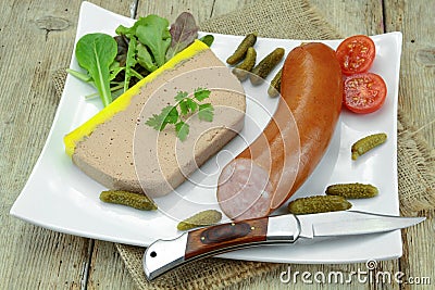 Garlic sausage and liver mousse Stock Photo
