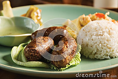 Garlic Sausage Meal Stock Photo