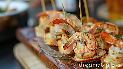 Garlic shrimp pinchos tapas from Spain Stock Photo