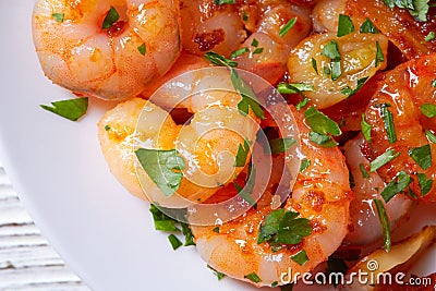 Garlic shrimp pinchos tapas from Spain Stock Photo