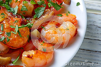 Garlic shrimp pinchos tapas from Spain Stock Photo