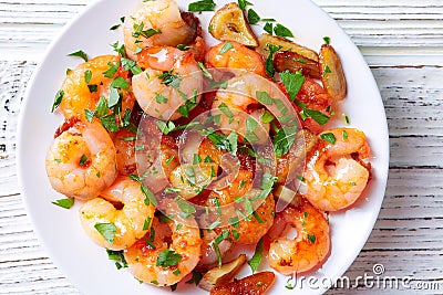 Garlic shrimp pinchos tapas from Spain Stock Photo