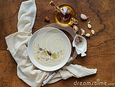 Garlic soup with white grapes, ajoblanco, spanish food, very popular in summer Stock Photo