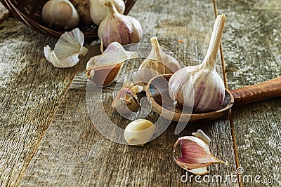 Garlic on a wooden background Stock Photo