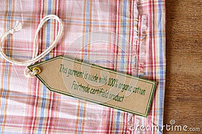 Garment with certified organic fabric label. Stock Photo