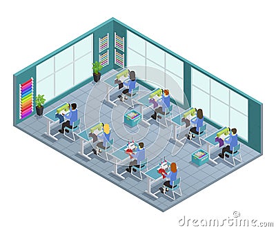 Garment Factory Isometric Composition Vector Illustration