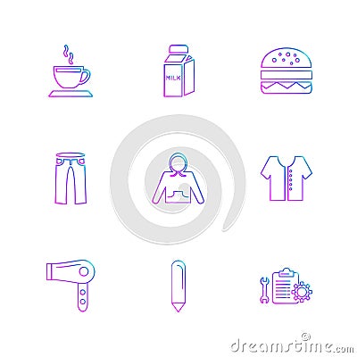 garments ,cloths , wear , dress , eps icons set vector Vector Illustration