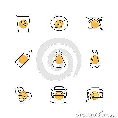 garments ,cloths , wear , dress , eps icons set vector Vector Illustration