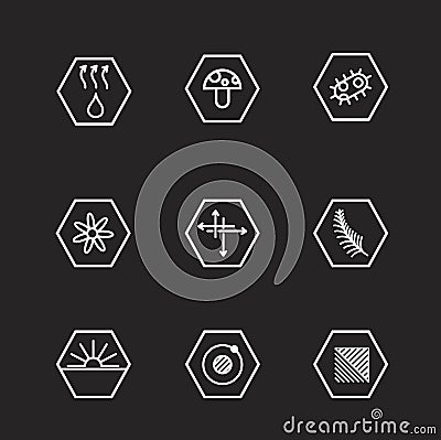 Garments fabric technology and properties vector icon set. Antibacterial and breathable material illustration Vector Illustration