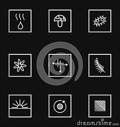 Garments fabric technology and properties vector icon set. Antibacterial and breathable material illustration Vector Illustration