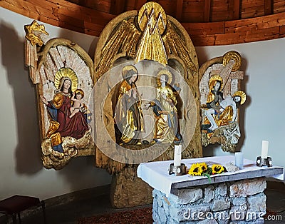 Altar in the chapel on the glacier plate below Zugspitze Editorial Stock Photo