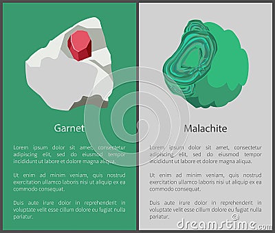 Garnet and Malachite Hydroxide Minerals, Red Green Vector Illustration