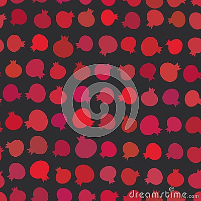 Garnet simple seamless pattern Red claret fruit on black background. Vector Vector Illustration