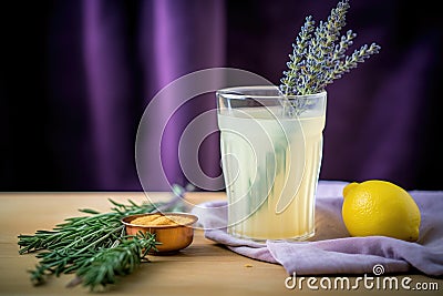 garnished glass of lemonade with a sprig of lavender Stock Photo