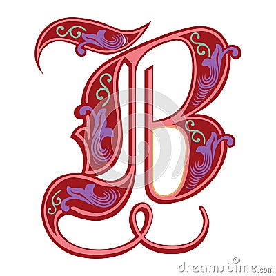 Garnished Gothic style font, letter B Vector Illustration