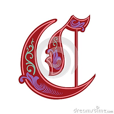 Garnished Gothic style font, letter C Vector Illustration