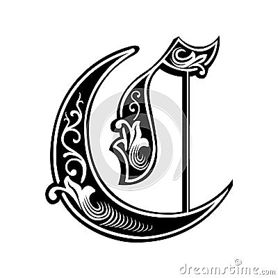 Garnished Gothic style font, letter C Vector Illustration