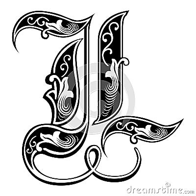 Garnished Gothic style font, letter L Vector Illustration