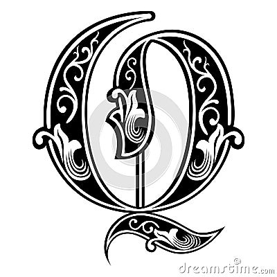 Garnished Gothic style font, letter Q Vector Illustration