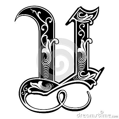 Garnished Gothic style font, letter U Vector Illustration